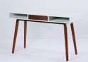 Flair Edelweiss Desk Walnut and White with Brass Accents retro style rubber wood legs metal frame walnut veneer