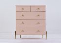 Flair Maddie Chest of Drawers Pink and Brass retro styling mdf construction Pink finish brass handles and legs