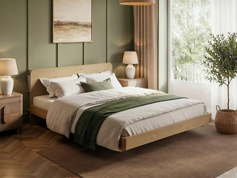 Noomi Demi Wooden Floating Bed Frame with Headboard Storage Oak