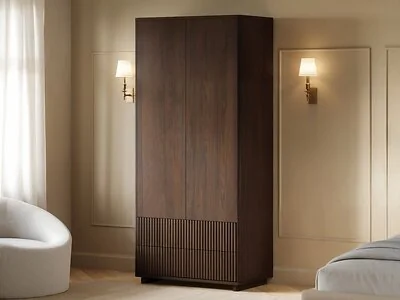 SOLACE+CO Velmor Ribbed Double Wardrobe with Drawers Walnut