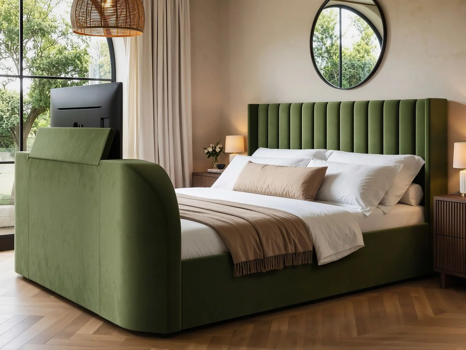 Flair Fallon TV Side Lift Ottoman Bed Green Velvet