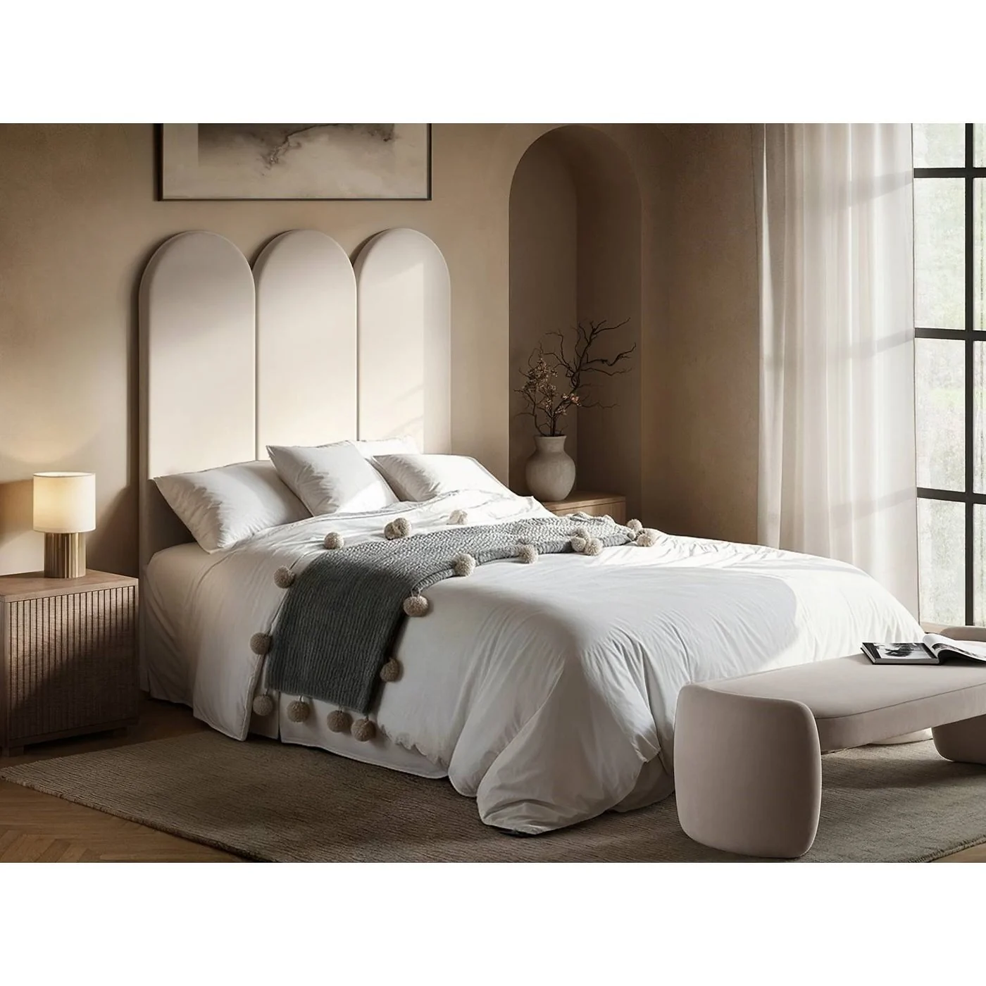 SOLACE+CO Cirrus Headboard Panels Double Beige Velvet image 2