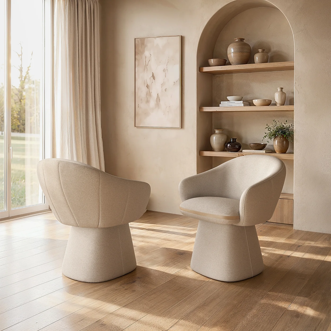 SOLACE+CO Sylvia Set of 2 Curved Back Dining Chairs Beige