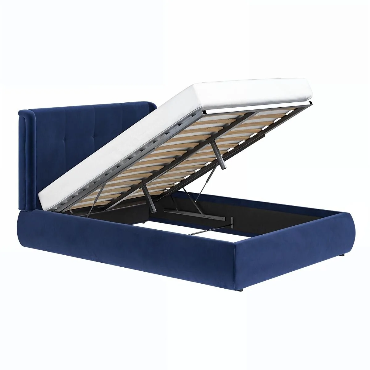 SOLACE+CO Monte Midnight Velvet Winged Button Headboard Ottoman Bed – view 6