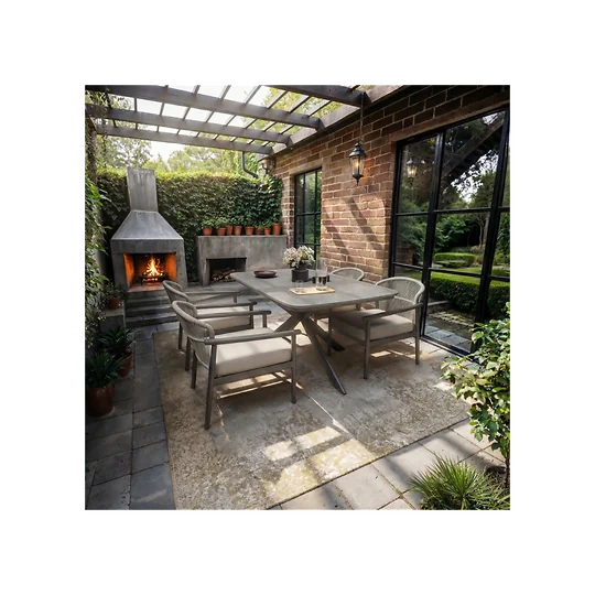 SOLACE+CO Eliza 4-6 Seater Garden Dining Table & Chairs Set with Cushions