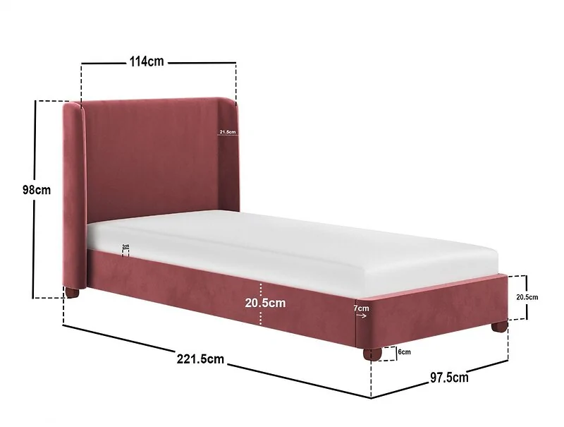 Flair Alma velvet single bed with winged headboard - dimensions