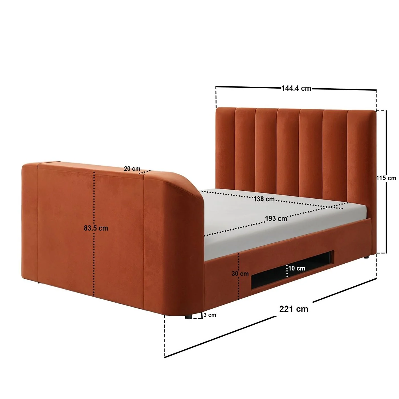 Flair Megane Side Lift TV Ottoman Bed Burnt Orange Velvet image 7