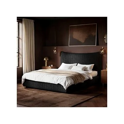 SOLACE+CO Miller Curved Headboard Bed Black Chenille