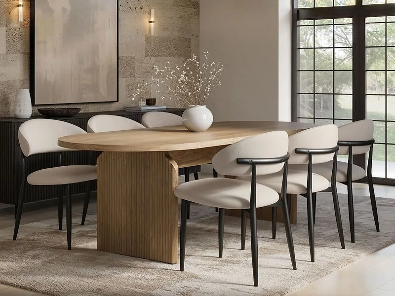 SOLACE+CO Varm & Cyra 4 to 8 Seater Extending Dining Table Set with Beige Chenille Chairs – view 2