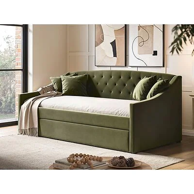 Flair Aurora Khaki Green Velvet Daybed With Trundle