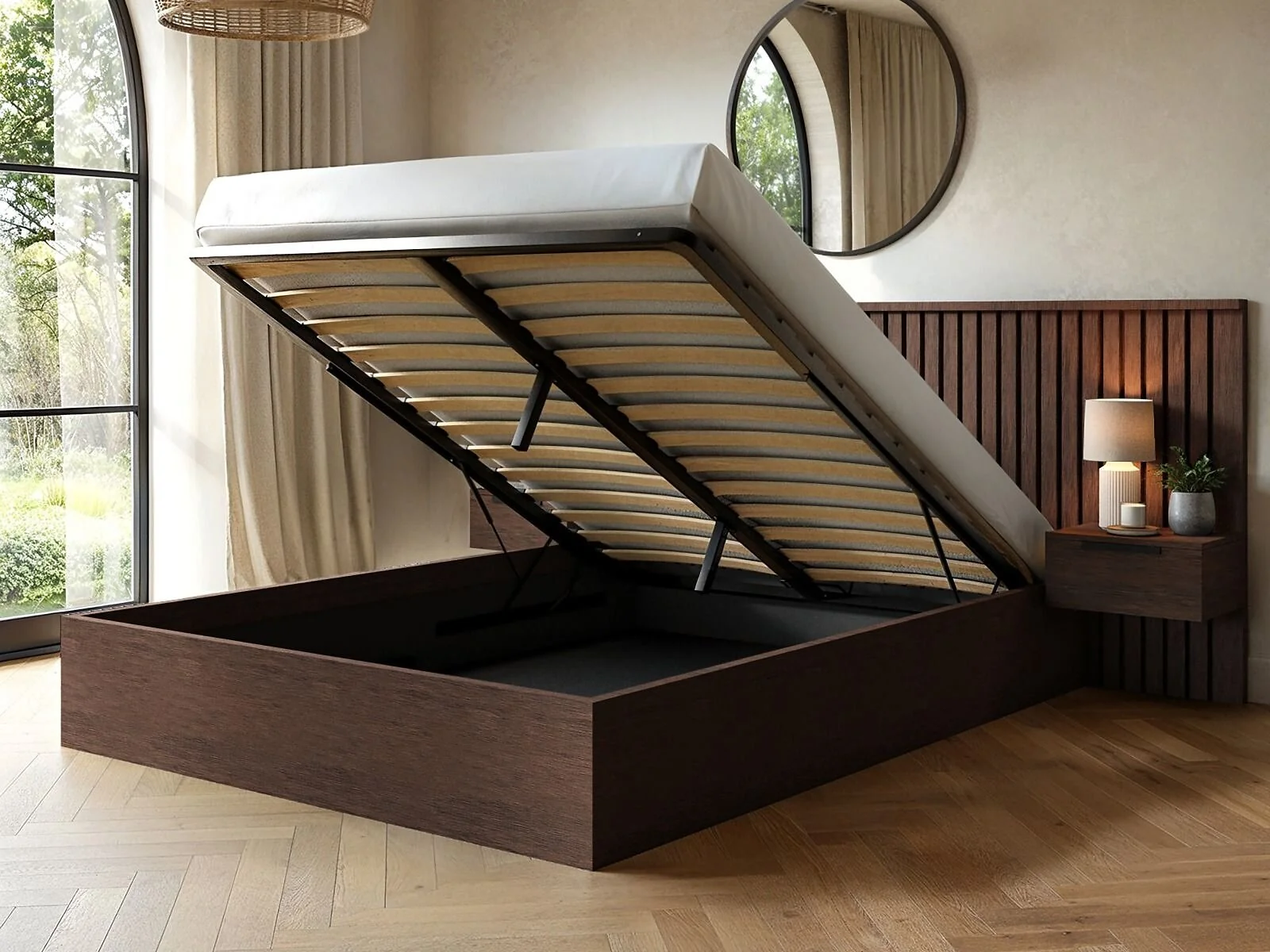 SOLACE+CO Taylor Hotel Ottoman Bed with Side Tables Walnut – view 3
