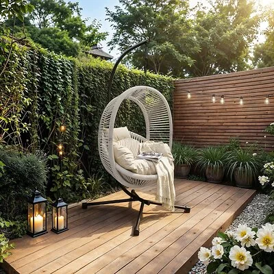 SOLACE+CO Lana Garden Egg Chair Light Grey Rattan