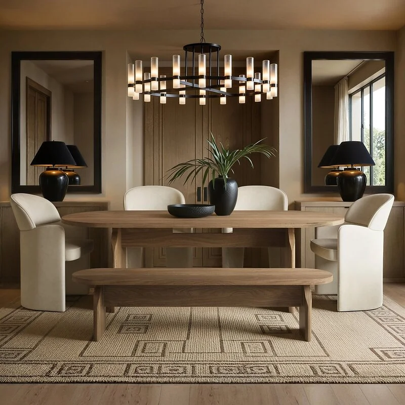 SOLACE+CO Varm & Estella Extendable Dining Table with Velvet Chairs & Bench Beige image 2