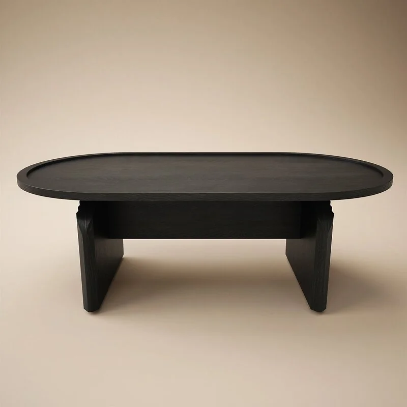 SOLACE+CO Varm Ribbed Wooden Oval Coffee Table Black image 3