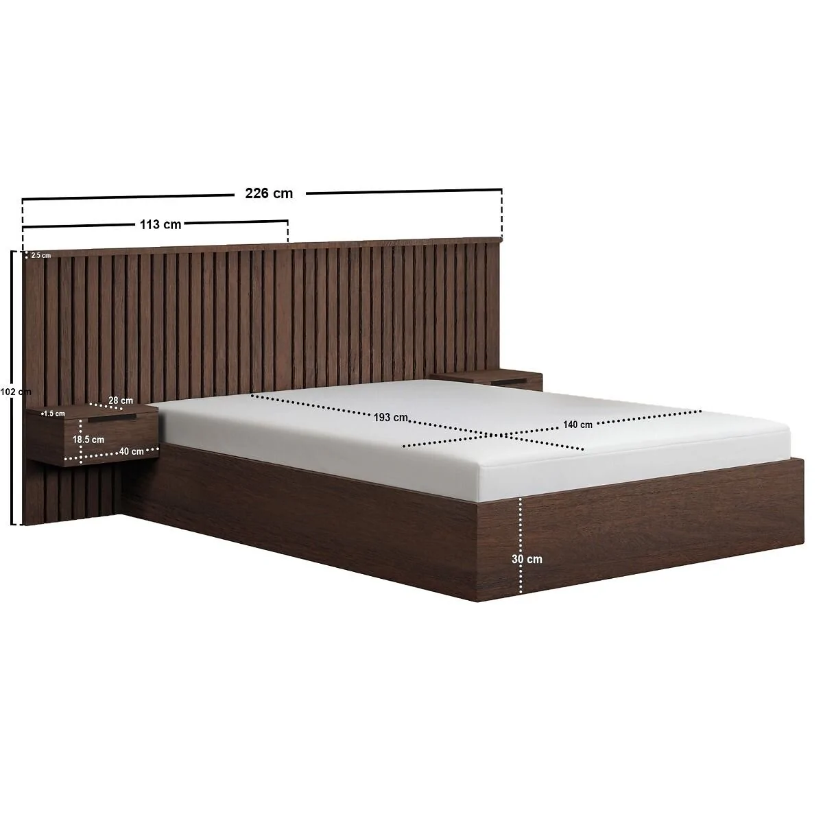 SOLACE+CO Taylor Hotel Ottoman Bed with Side Tables Walnut – view 6