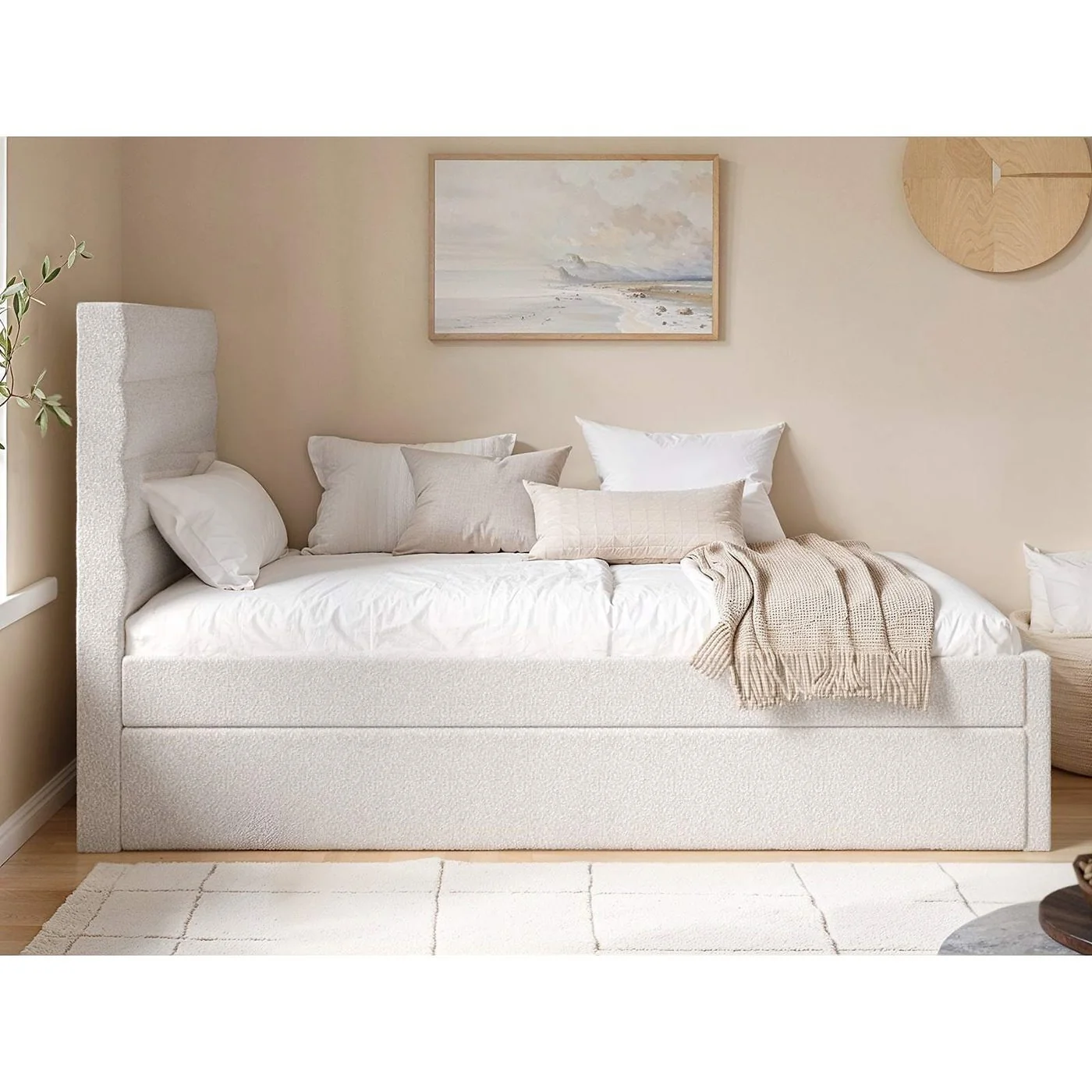 Flair Ari Upholstered Single Bed With Trundle Beige Boucle image 3