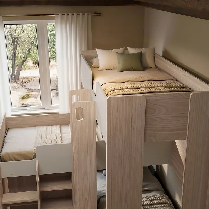 Flair Bode L-Shaped Triple Bunk Bed with Storage Shelves Oak & White image 3