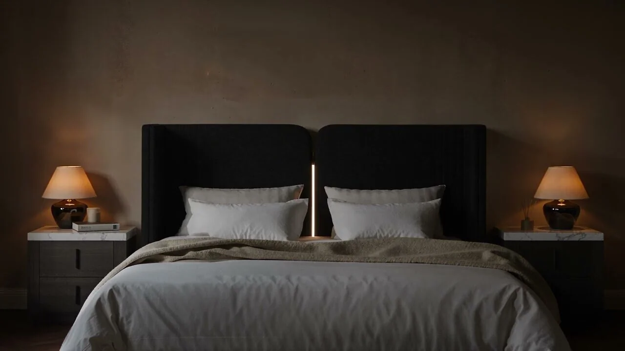 Video: SOLACE+CO Lumen Double Ottoman Bed with LED Winged Headboard