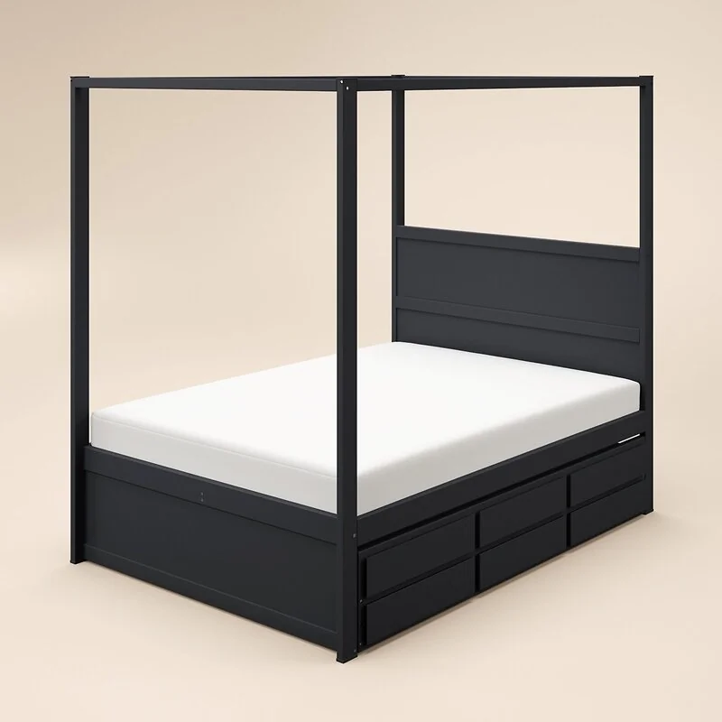 Flair Maddy 4 Poster Canopy Double Bed with Trundle and Storage Black image 4