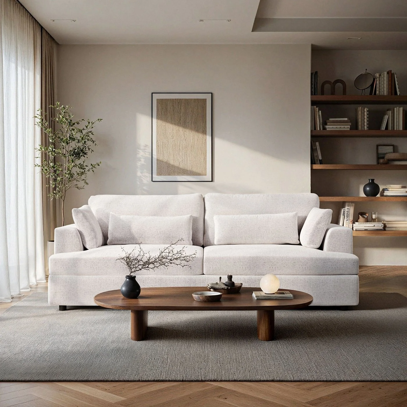 SOLACE+CO Drew 3 Seater Cream Chenille Sofa