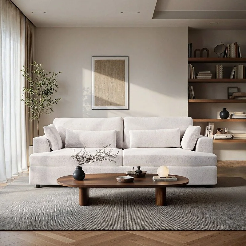 SOLACE+CO Drew 3 Seater Cream Chenille Sofa