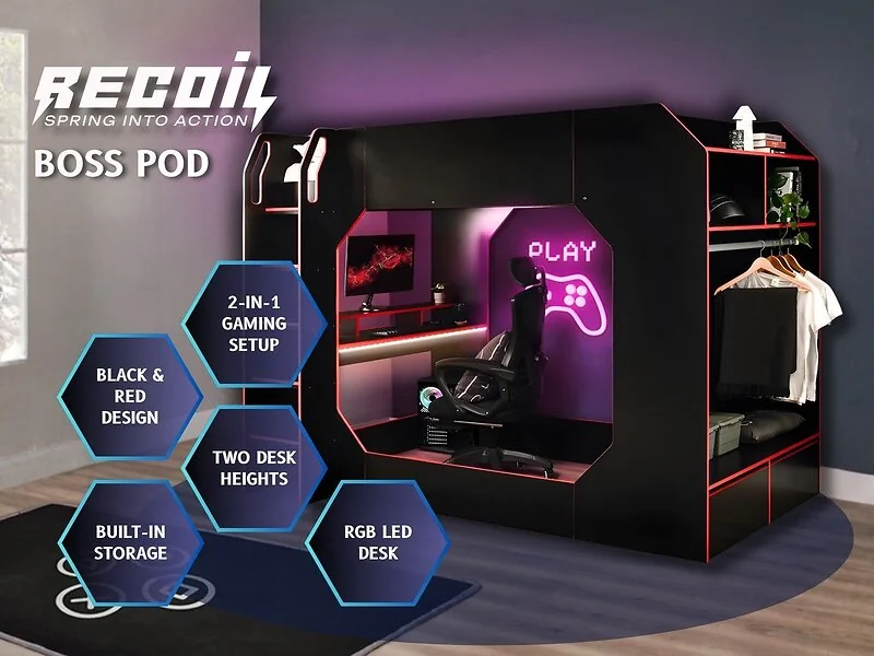 The Boss Pod Small Double Gaming Highsleeper Bed
