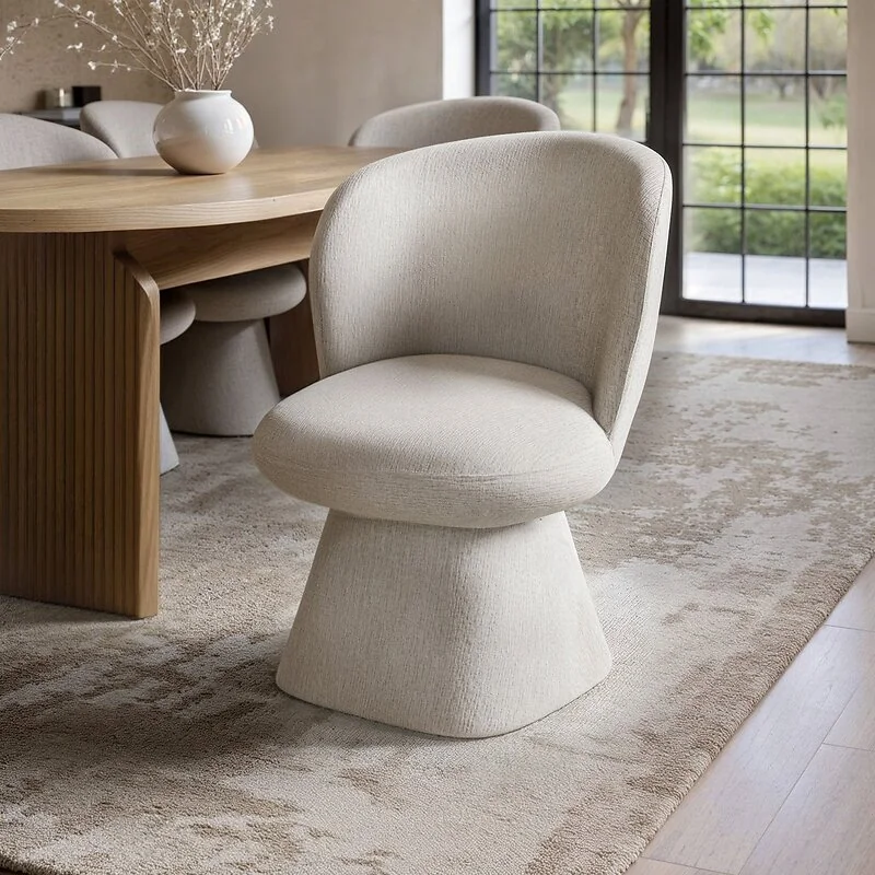 SOLACE+CO Varm Walnut-Effect Ribbed Dining Table with White Aiko Chairs Set image 5