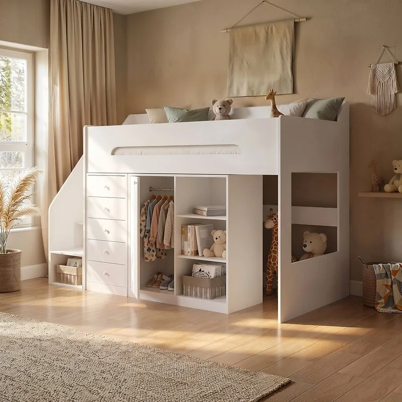 Flair Stepaside Staircase High Sleeper Storage Station Bed White image 2