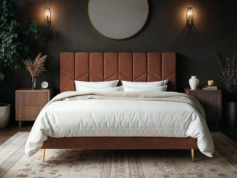 Isabela bed frame with chevron upholstered headboard - front view
