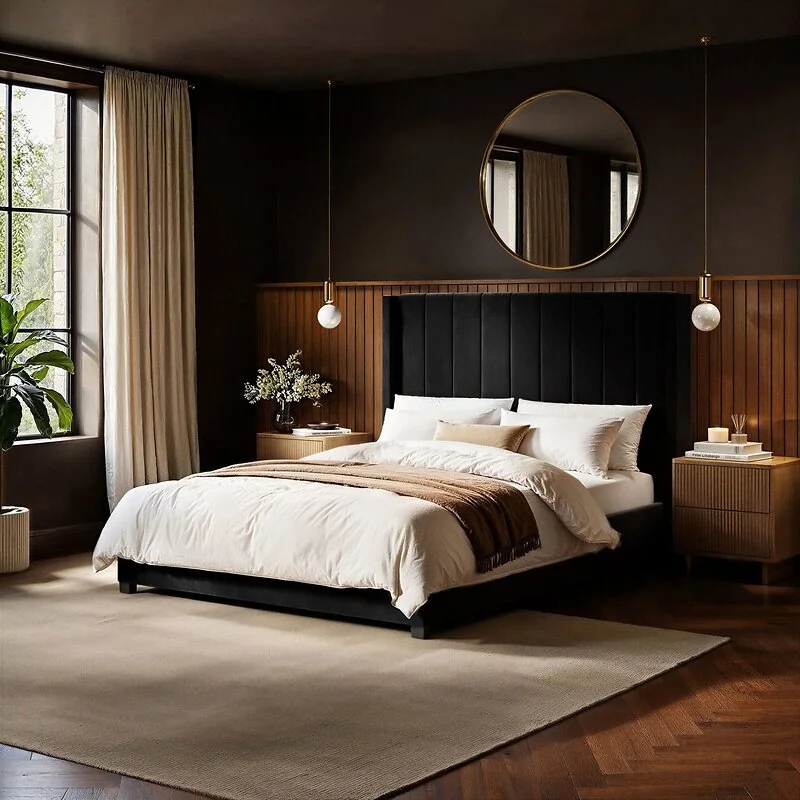 Flair Tiggy Black Velvet Ottoman Bed with Winged Headboard