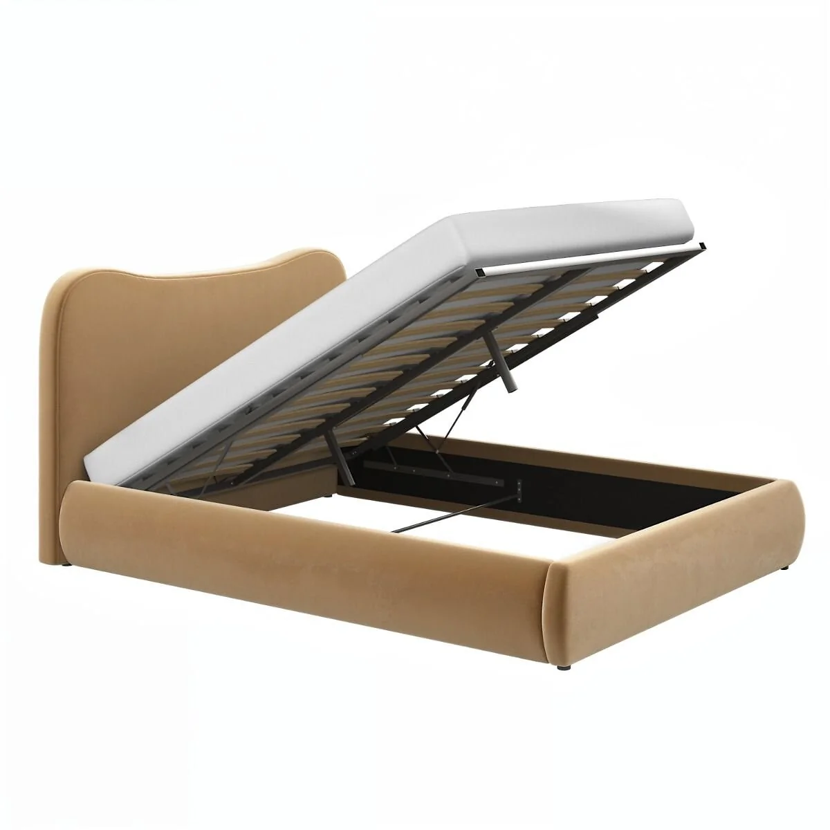 SOLACE+CO Ember velvet ottoman bed with storage open - cutout