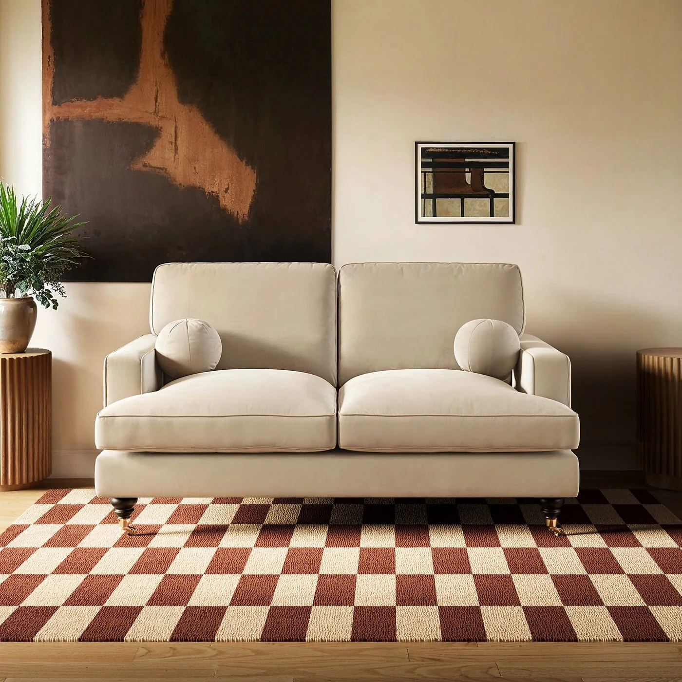 SOLACE+CO Addison 2 Seater Sofa with Caster Legs