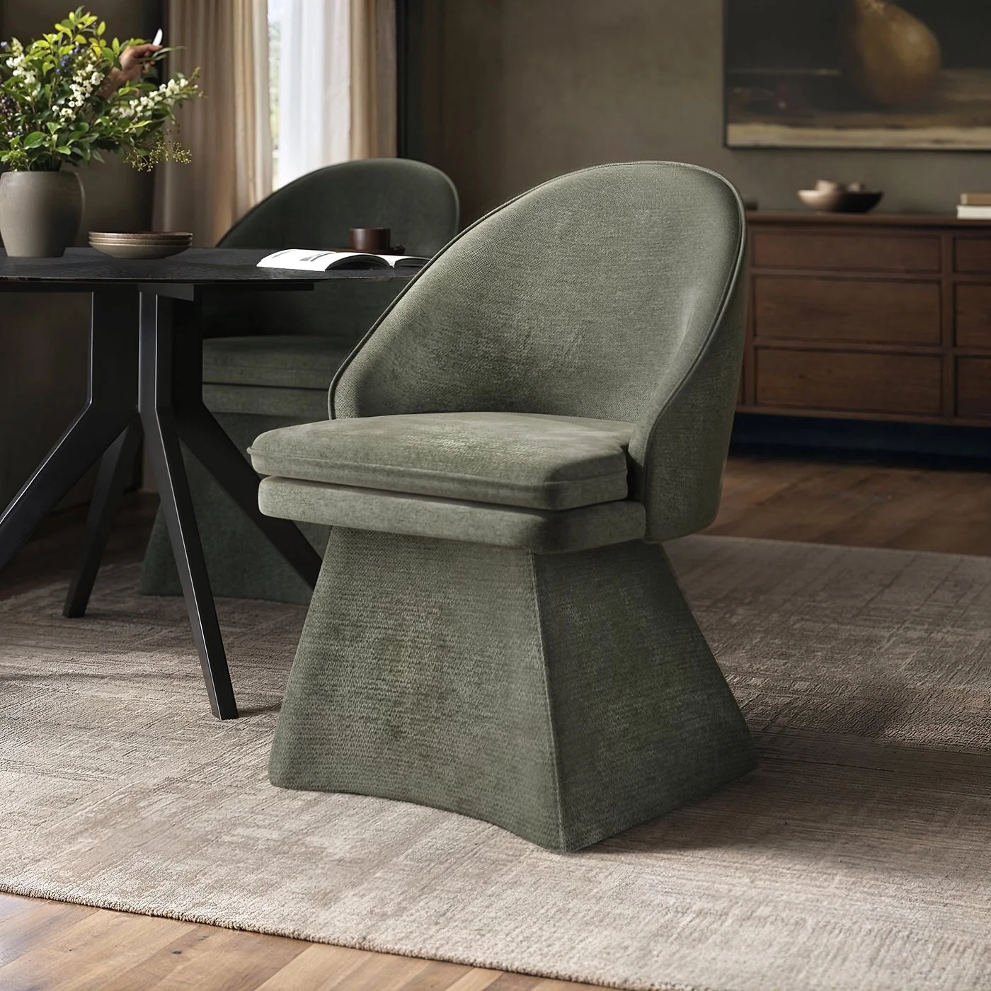 SOLACE+CO Varm Dining Set with Black Table Bench & 4 Aiko Green Chairs image 4