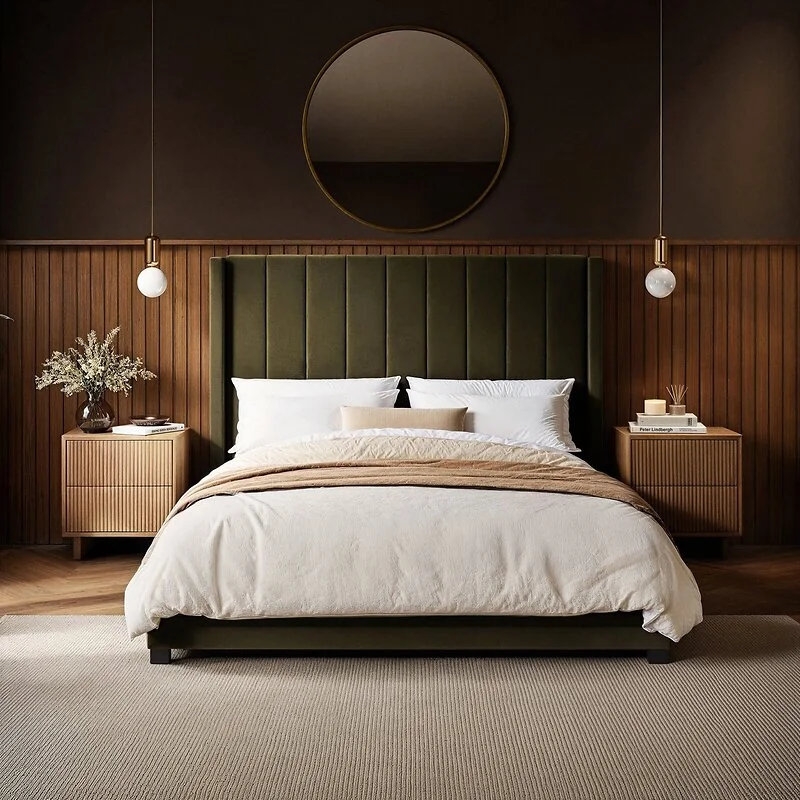 Flair Tiggy Khaki Velvet Ottoman Bed with Winged Headboard image 3