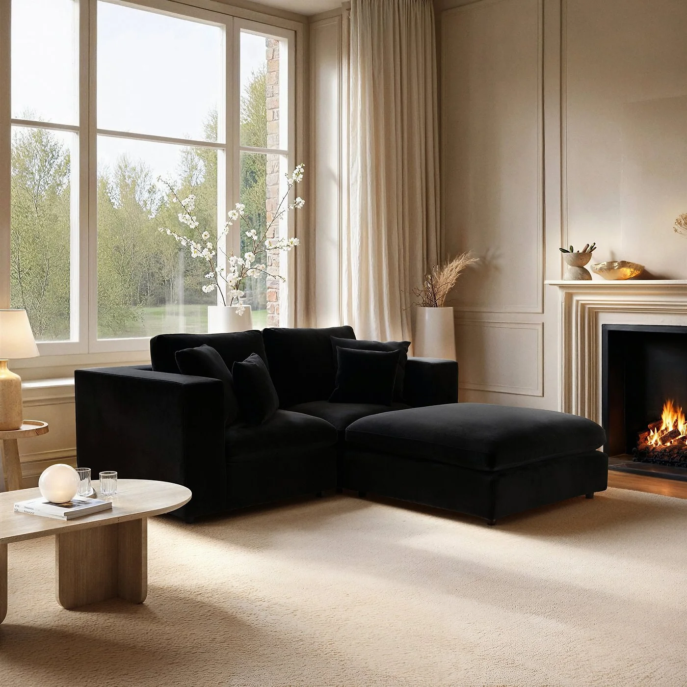 SOLACE+CO Asher 3 Seater Sofa with Reversible Footstool