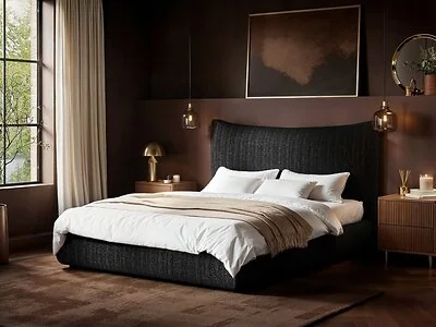 SOLACE+CO Miller Curved Headboard Bed Frame Black Chenille