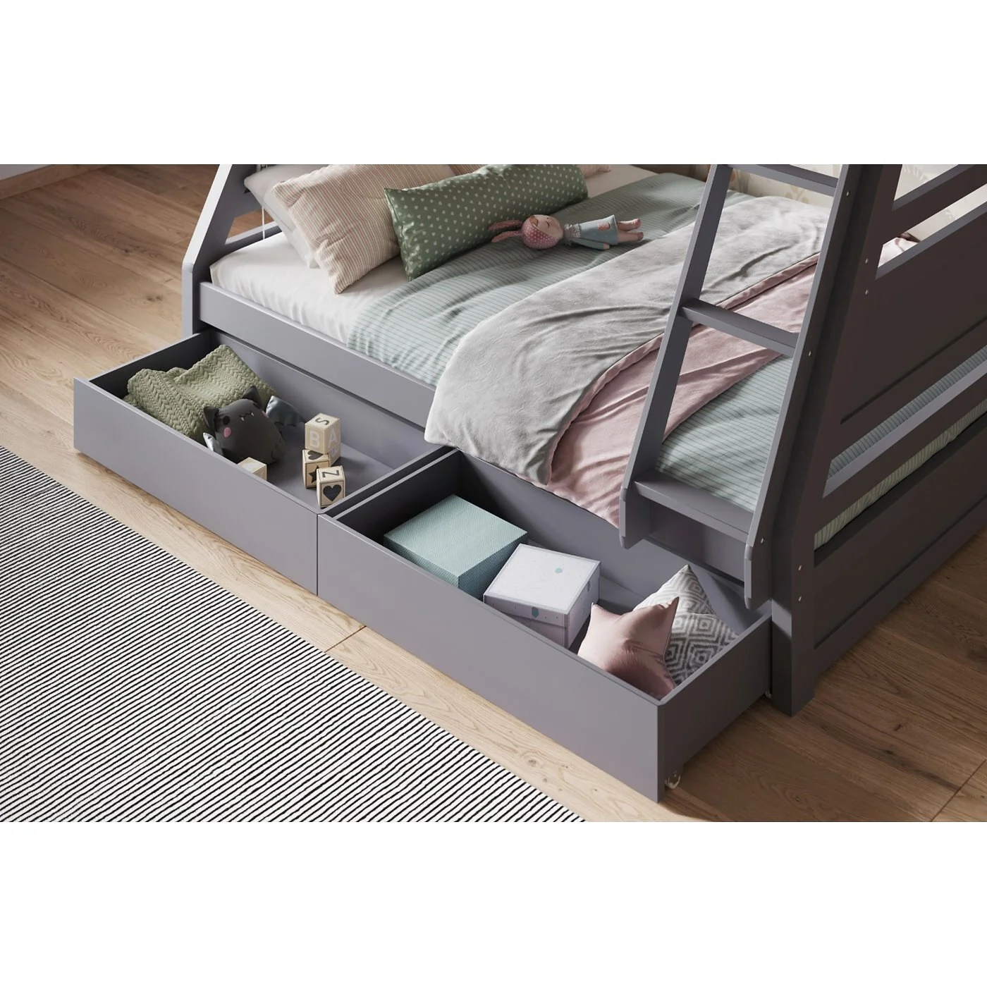 Flair Ollie Triple Wooden Bunk Bed With Drawers image 9