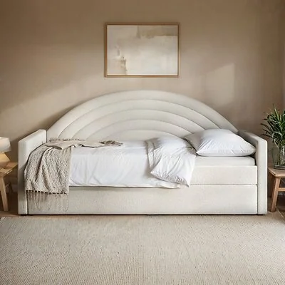 Flair Noa Rainbow Day Bed with Trundle Beige Teddy Fabric