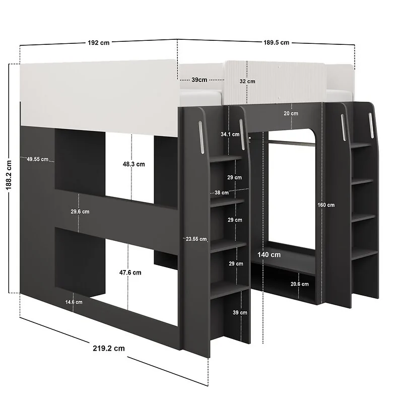 Recoil Dante Twin Gaming High Sleeper with Desk & Wardrobe image 9