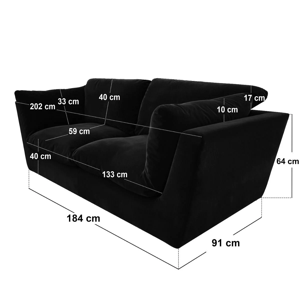 SOLACE+CO Orson 3 Seater Sofa Black Velvet – view 5