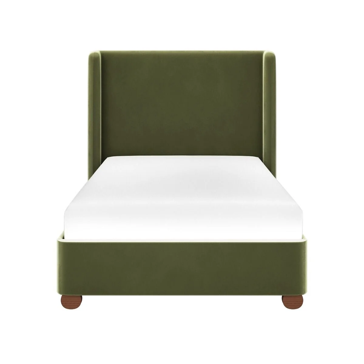 Flair Alma velvet single bed with winged headboard in olive green