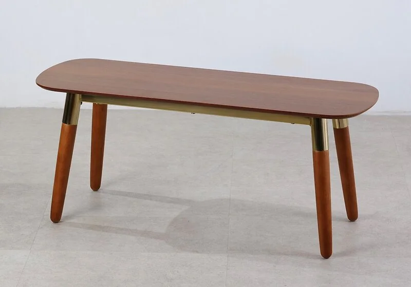 Flair Edelweiss Set of 2 Mid-Century Dining Benches Walnut & Brass