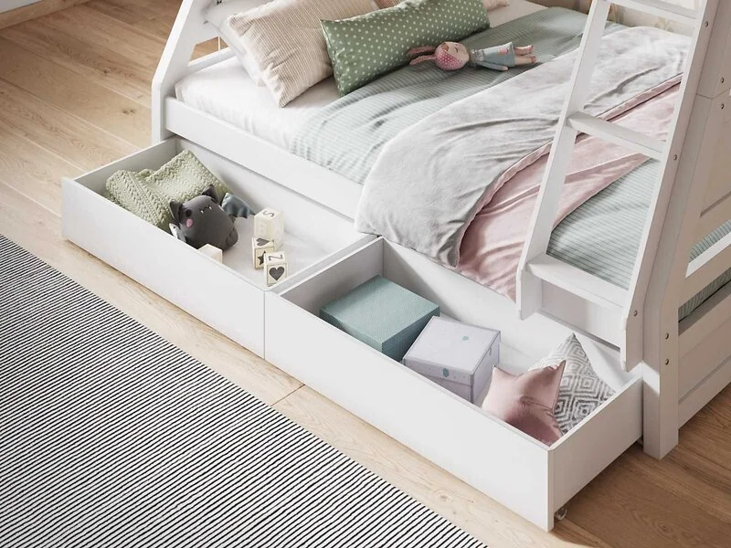 Two underbed storage drawers on the Flair Ollie triple bunk bed