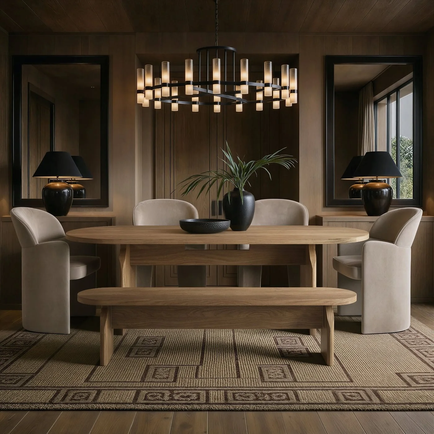 SOLACE+CO Varm & Estella Extendable Dining Table with Velvet Chairs & Bench Brown image 2