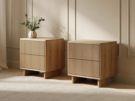 SOLACE+CO Velmor 2 Drawer Ribbed Bedside Tables Set of 2