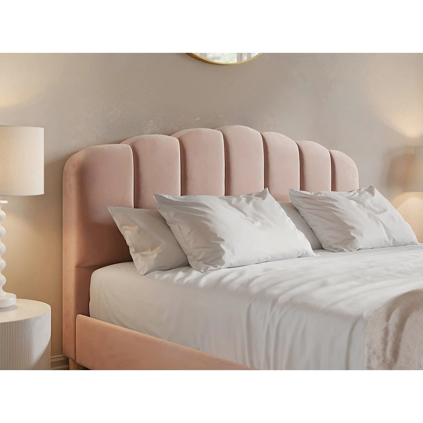 Flair Scallop Pink Velvet Bed Double image 2