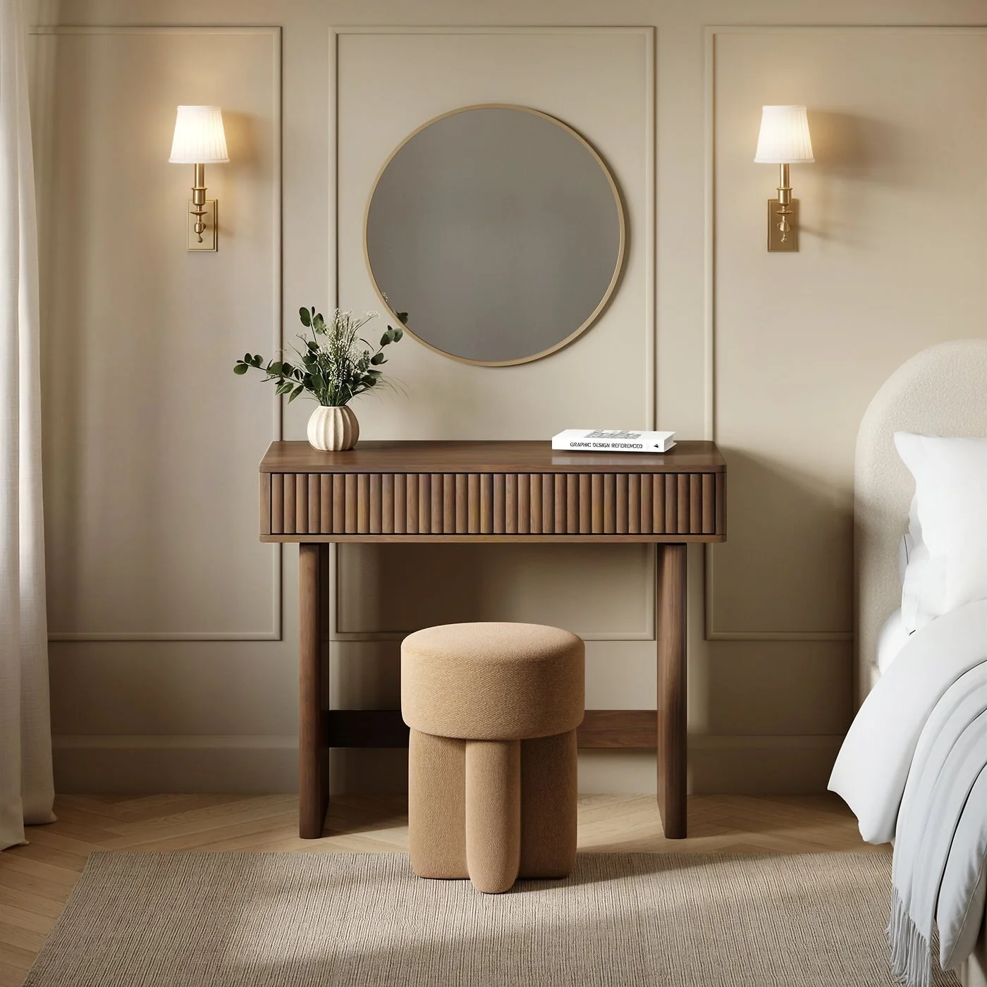 SOLACE+CO Velmor Ribbed Dressing Table Walnut image 2