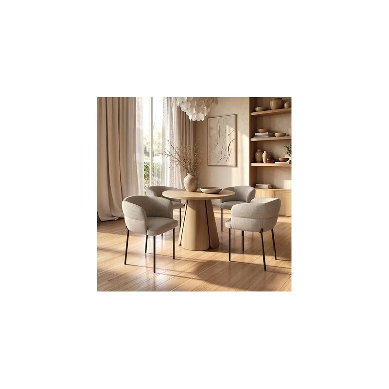 SOLACE+CO Ebony & Elise Extendable Dining Set with Curved Back Chairs Light Brown image 4