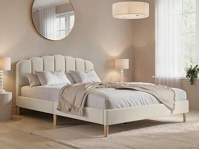 Flair Scallop Beige Velvet Bed Double