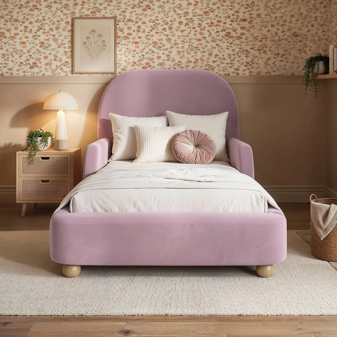 Flair Kira Upholstered Single Bed with Side Rails Pink Velvet image 2